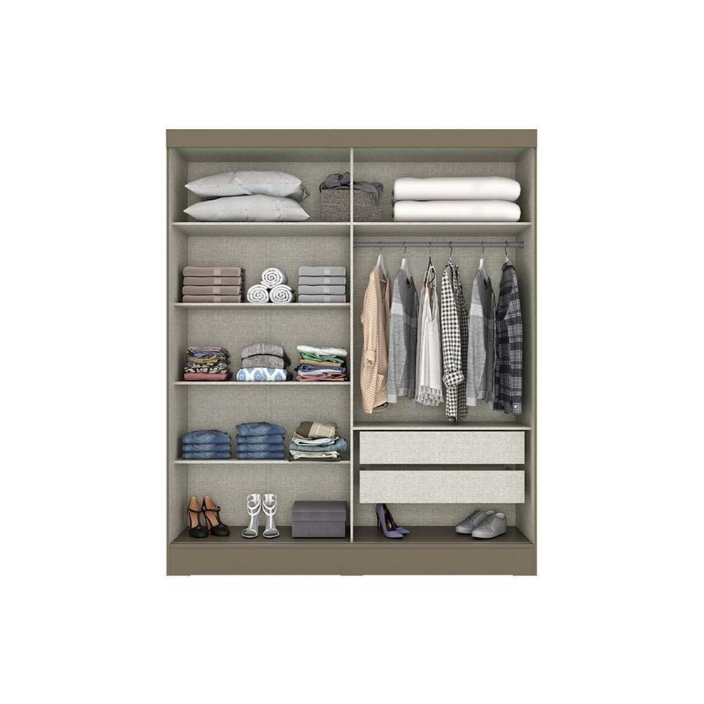 Guarda Roupa Casal 2 Portas De Correr (1 C- Espelho) E 2 Gavetas Briz B74 Nature-off White - Henn - 4