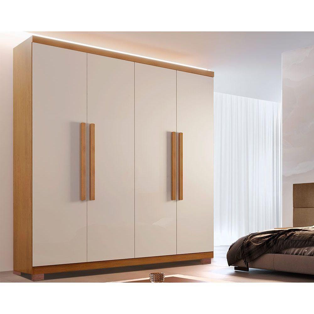 Guarda Roupa Casal 4 Portas E 3 Gavetas C- Pés Império Naturale-off White - Rufato - 1