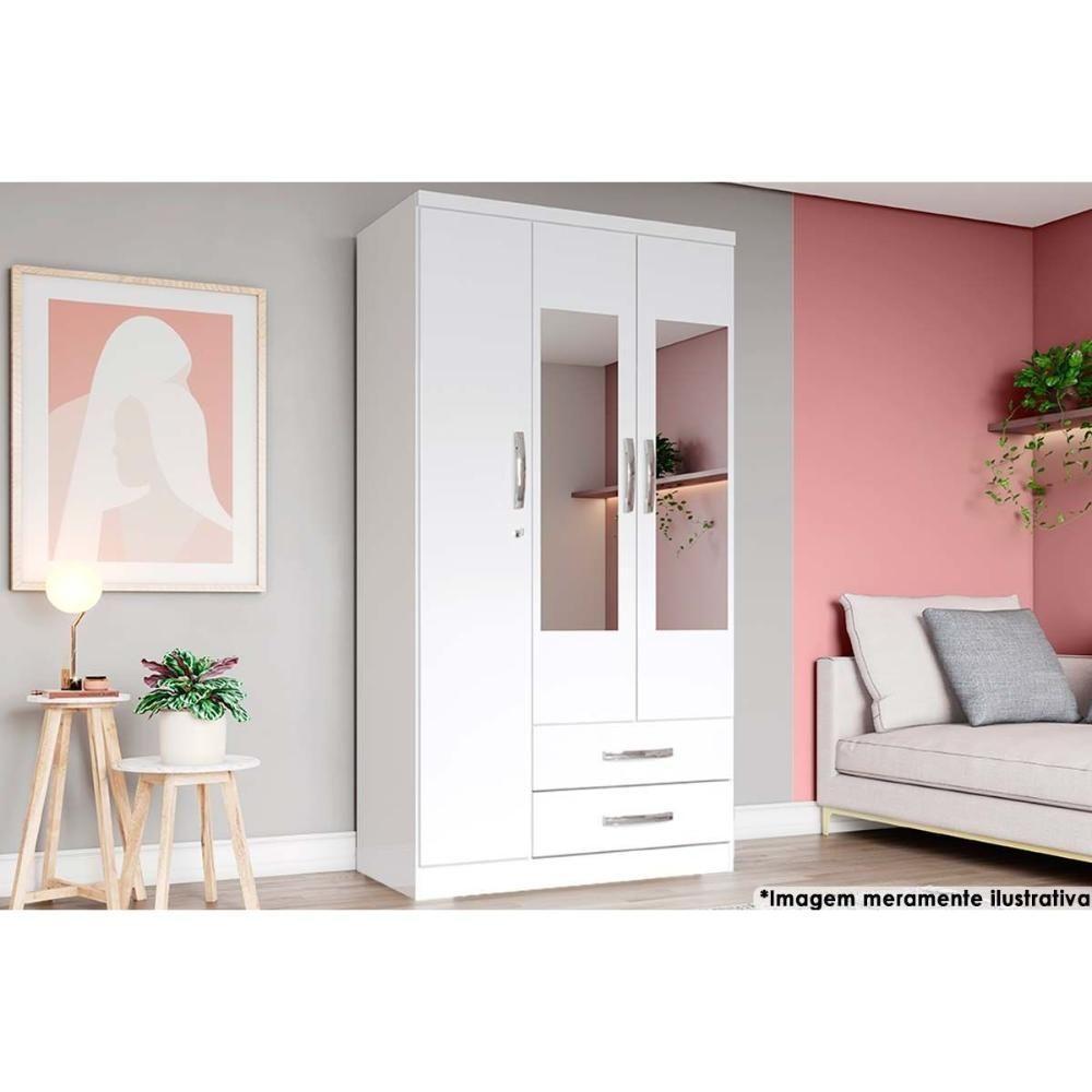 Guarda Roupa Casal 3 Portas (2 C- Espelho) E 2 Gavetas Açaí Da133 Branco - Henn - 1