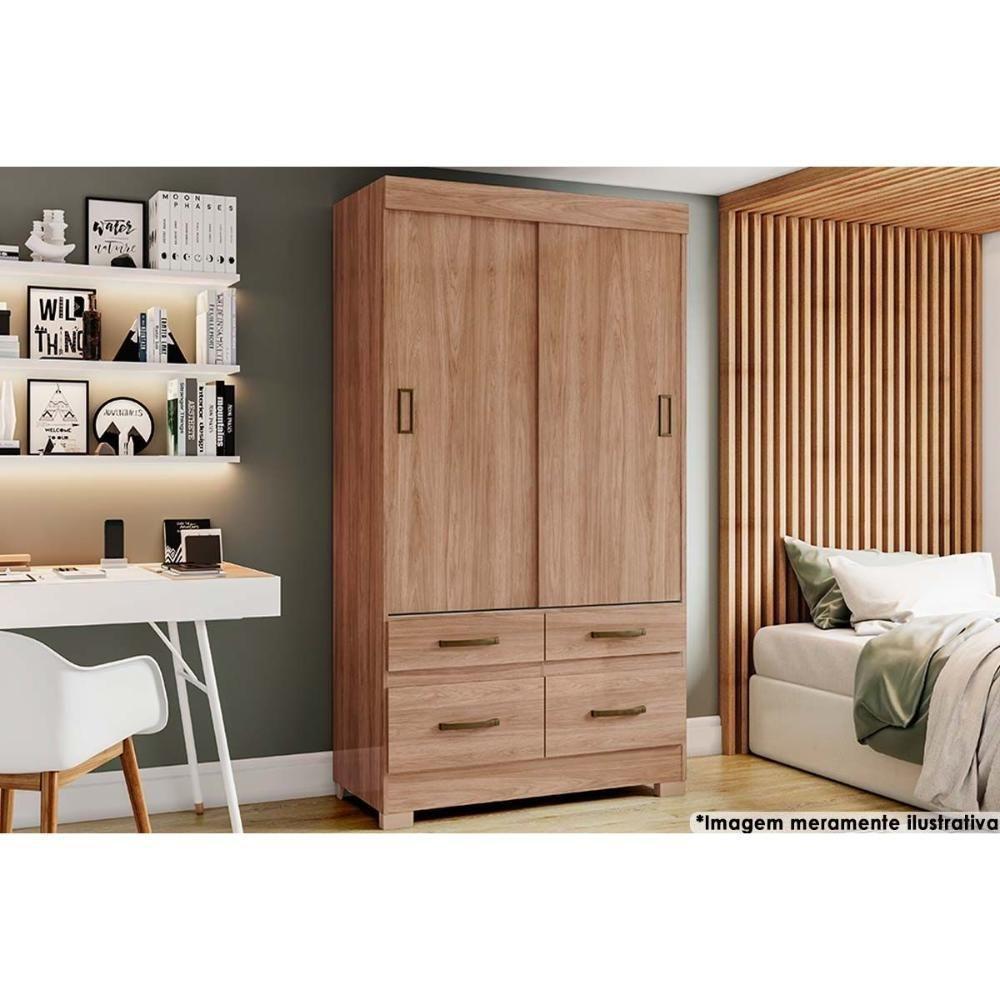 Guarda Roupa Casal 2 Portas De Correr E 4 Gavetas C- Pés Briz Be25 Flex Jequitiba-jequitiba Ou Off White - Henn - 1