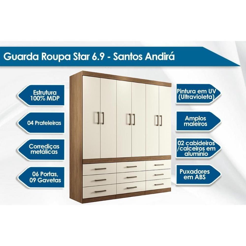 Guarda Roupa Casal 6 Portas E 9 Gavetas C- Pés Star 6.9 Jatobá-areia - Santos Andirá - 2