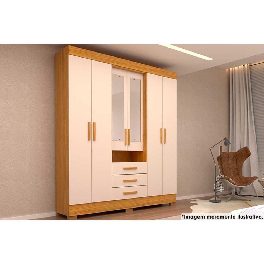 Guarda Roupa Casal 6 Portas (2 C- Espelho) E 3 Gavetas Débora Nature-off White - Acp - 1