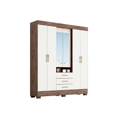 Guarda Roupa Casal Débora 6 Portas de Abrir 3 Gavetas Nature-Off White ACP Móveis