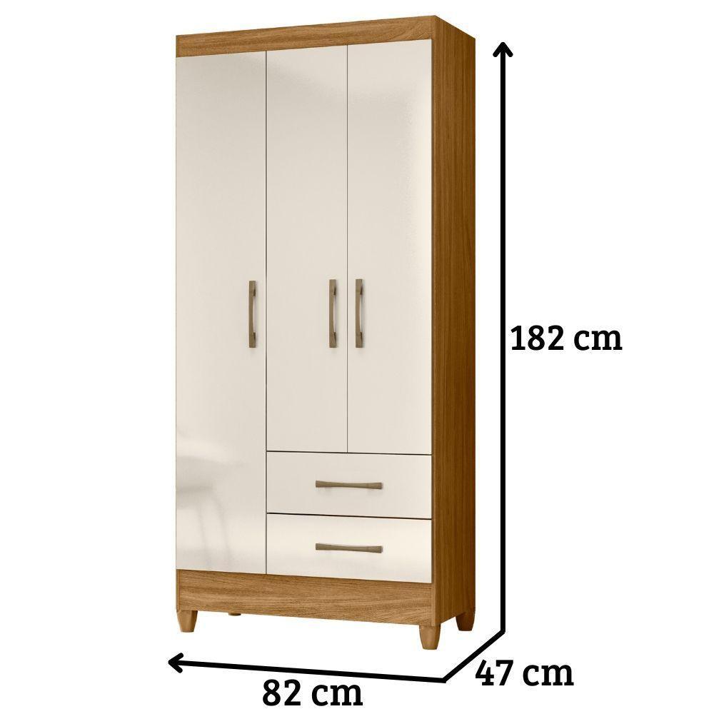 Guarda Roupa Solteiro Lima 3 Portas Freijó Off White Moval - 2