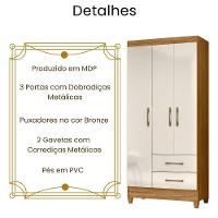 Guarda Roupa Solteiro Lima 3 Portas Freijó Off White Moval - 3