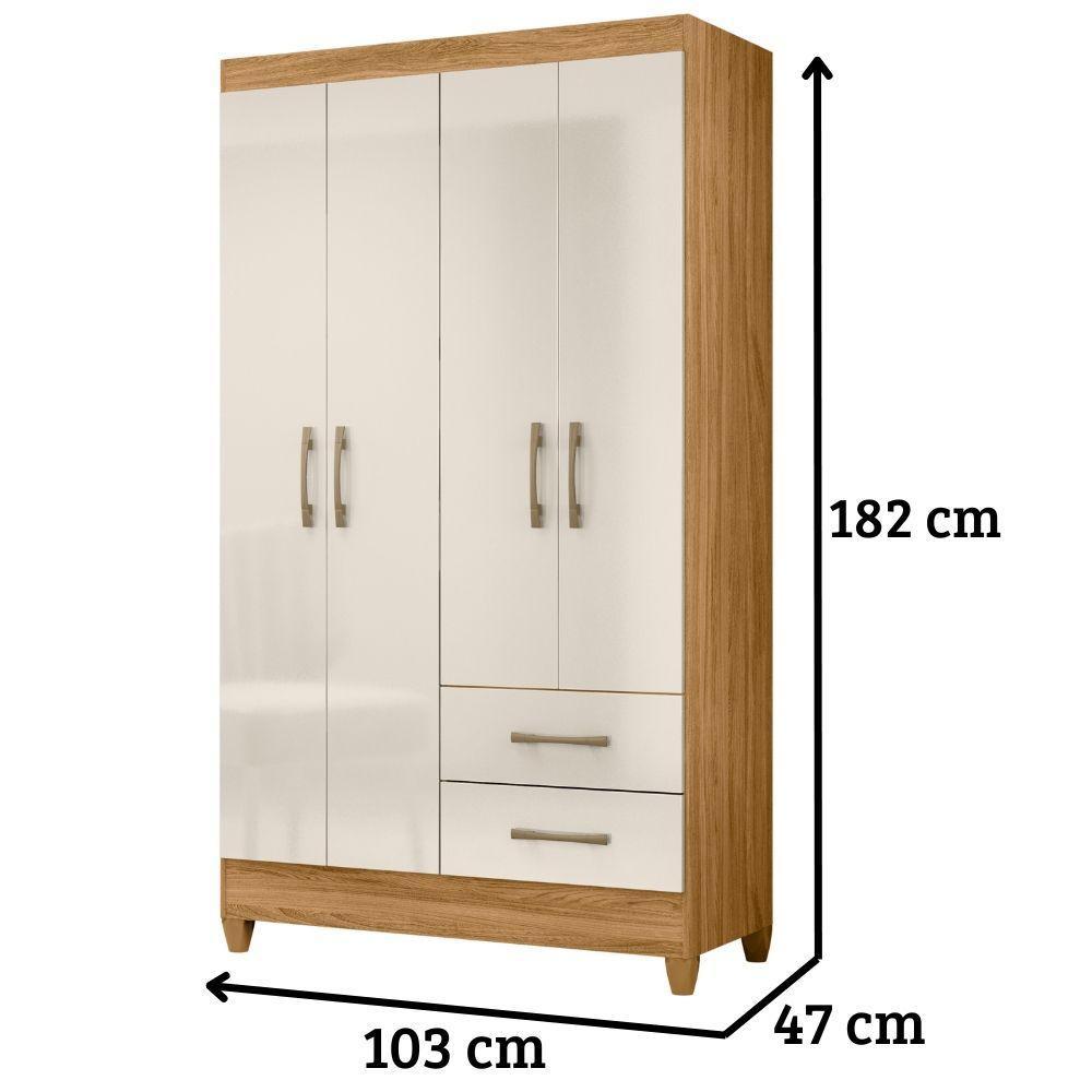 Guarda Roupa Solteiro Chile 4 Portas Freijó Off White Moval - 2