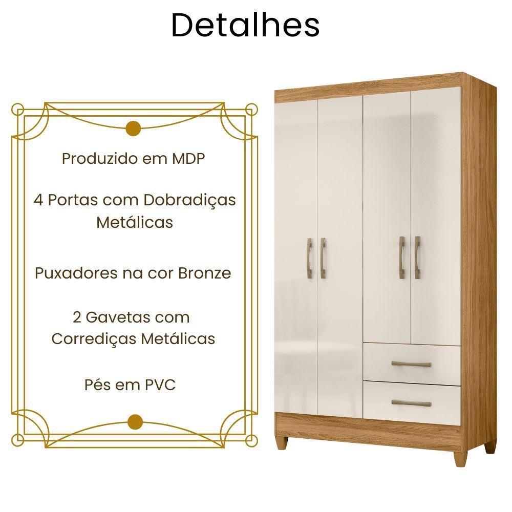 Guarda Roupa Solteiro Chile 4 Portas Freijó Off White Moval - 3