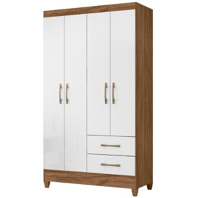 Guarda Roupa Solteiro Chile 4 Portas Bater 2 Gavetas Naturale Fosco-Branco Brilho MDP