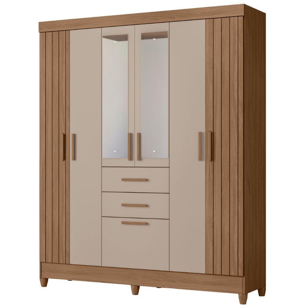 Guarda Roupa Solteiro Malta Com Espelho 7 Portas Carvalho Fendi Moval - 1