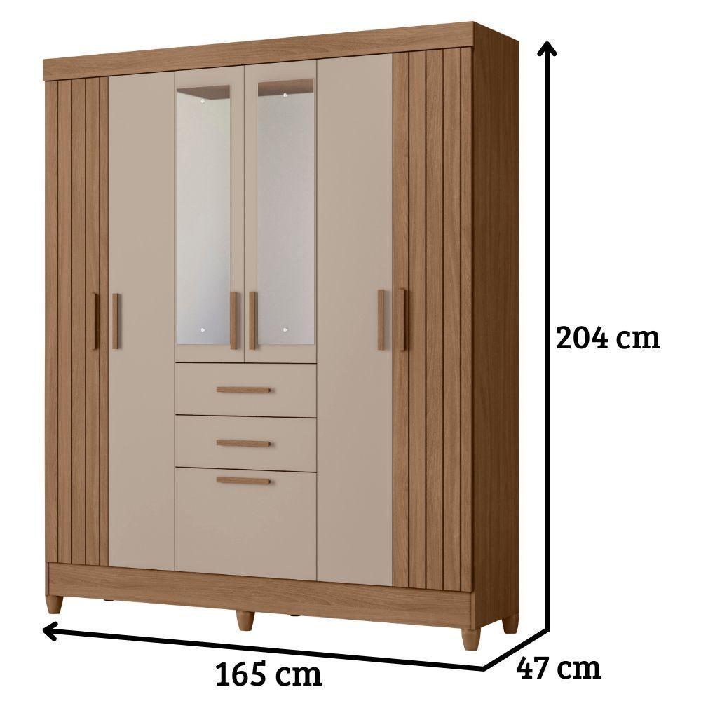 Guarda Roupa Solteiro Malta Com Espelho 7 Portas Carvalho Fendi Moval - 2