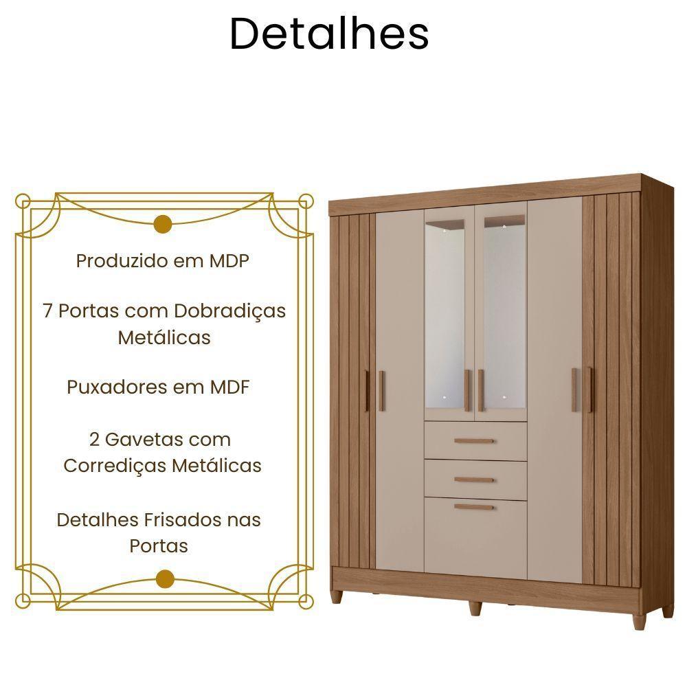 Guarda Roupa Solteiro Malta Com Espelho 7 Portas Carvalho Fendi Moval - 3