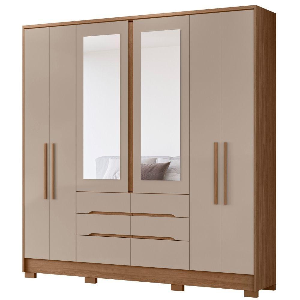 Guarda Roupa Casal San Francisco Com Espelho 6 Portas Carvalho Fendi Moval - 1