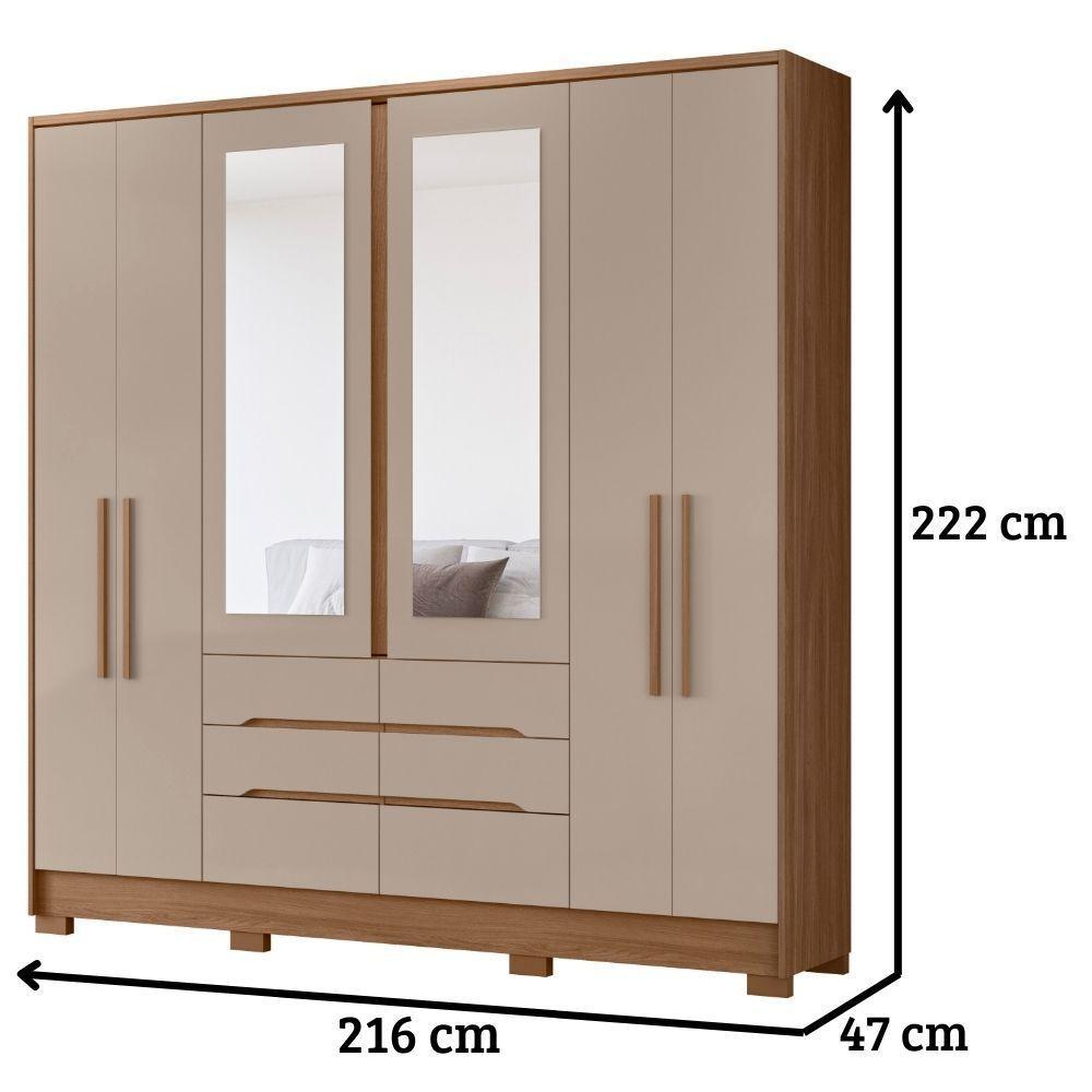 Guarda Roupa Casal San Francisco Com Espelho 6 Portas Carvalho Fendi Moval - 2