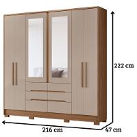 Guarda Roupa Casal San Francisco Com Espelho 6 Portas Carvalho Fendi Moval - 2