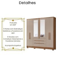 Guarda Roupa Casal San Francisco Com Espelho 6 Portas Carvalho Fendi Moval - 3