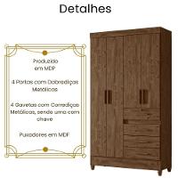 Guarda Roupa Solteiro Sobral 4 Portas Castanho Wood Moval - 3