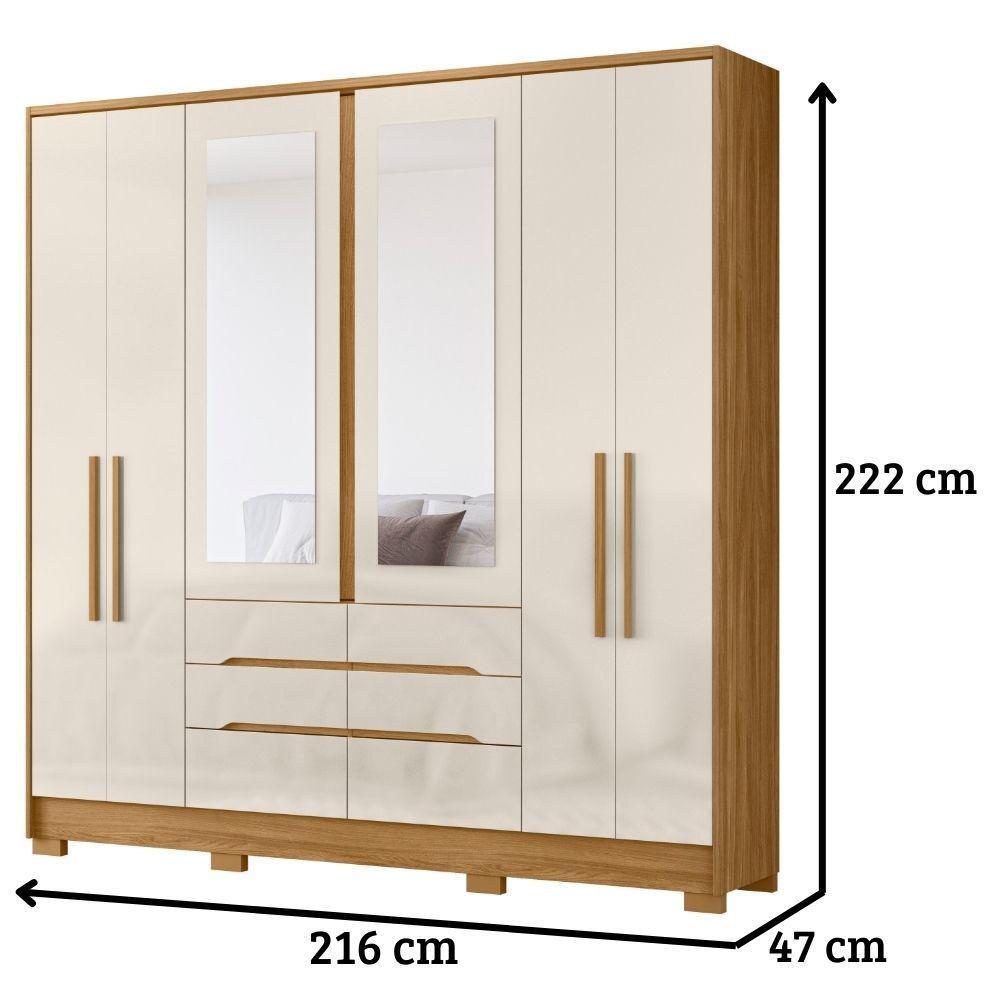 Guarda Roupa Casal San Francisco Com Espelho 6 Portas Freijó Off White Moval - 2