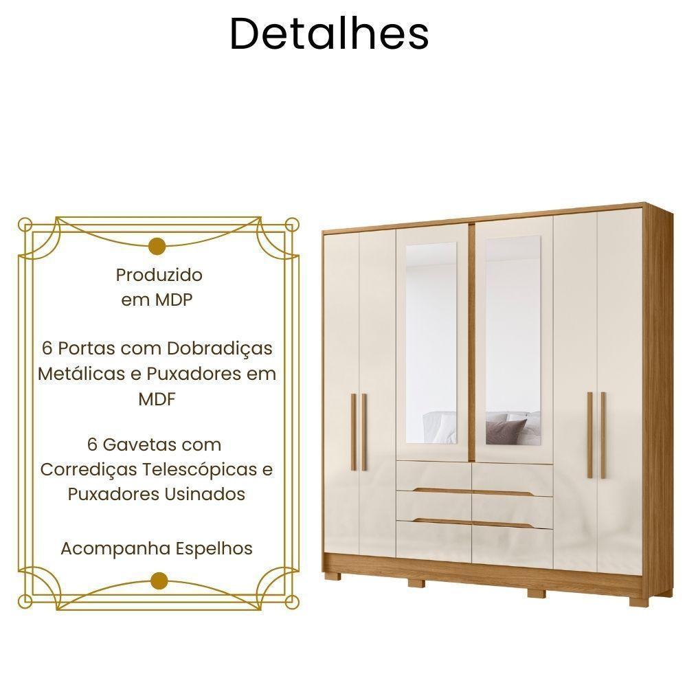 Guarda Roupa Casal San Francisco Com Espelho 6 Portas Freijó Off White Moval - 3