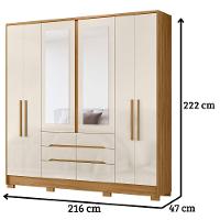 Guarda Roupa Casal San Francisco Com Espelho 6 Portas Freijó Off White Moval - 2