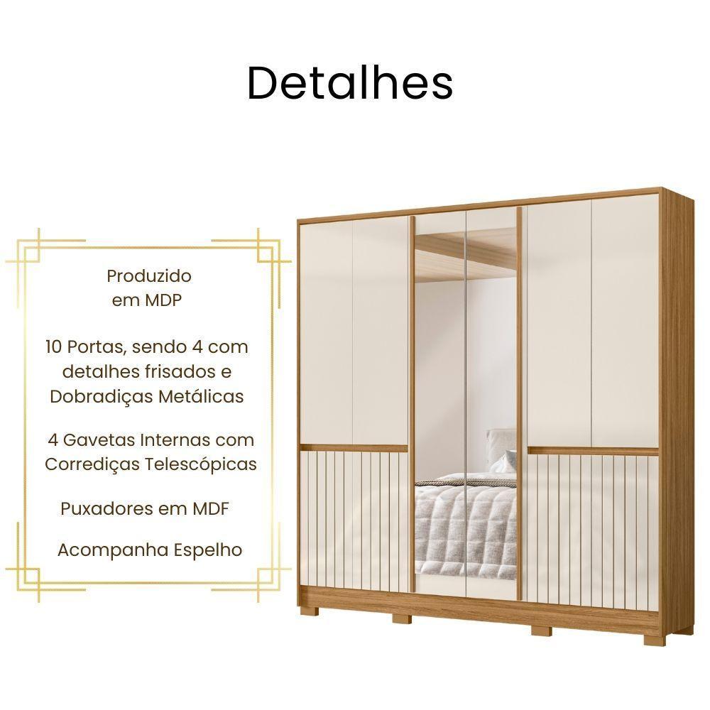 Guarda Roupa Casal Alasca Com Espelho 10 Portas Freijó Off White Moval - 3