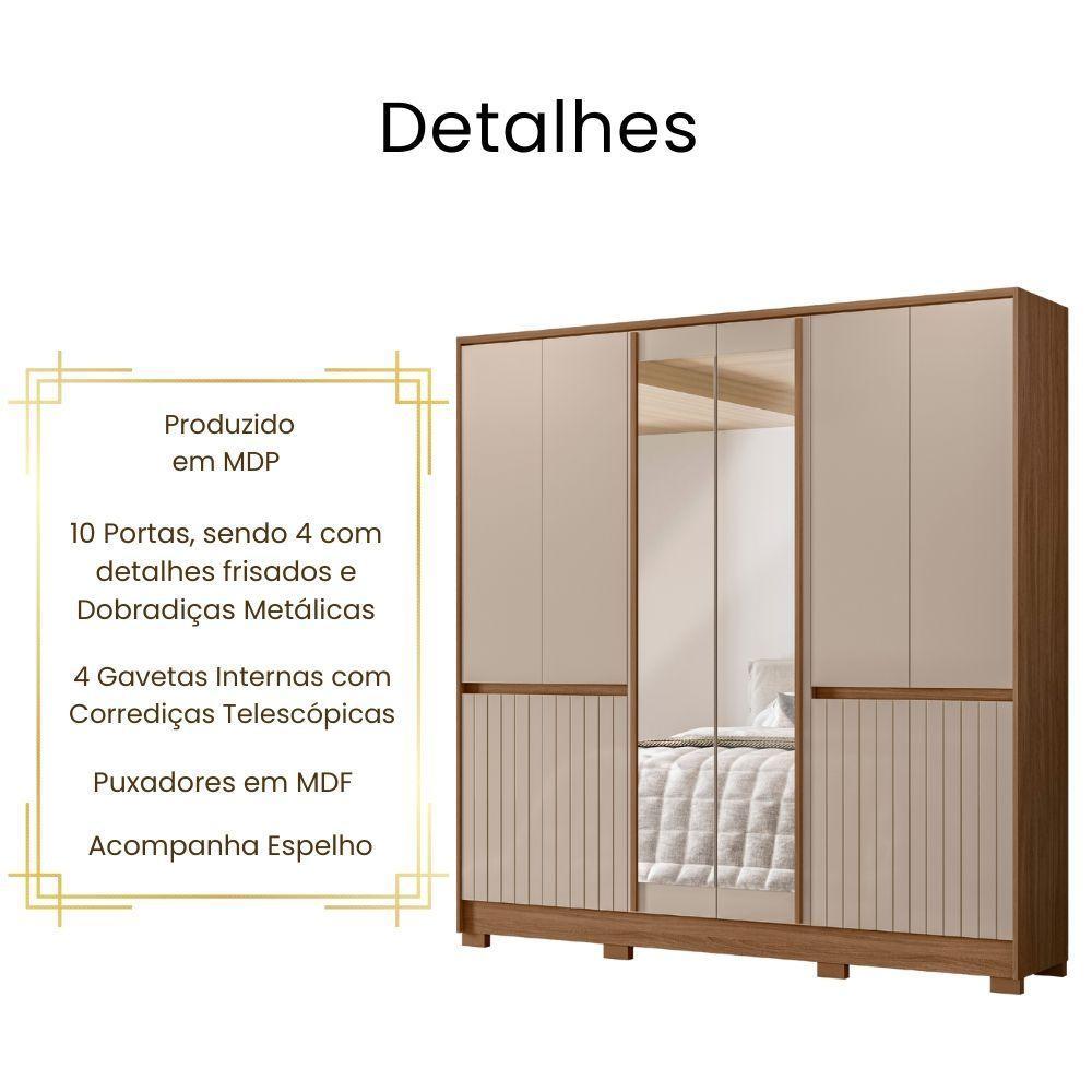 Guarda Roupa Casal Alasca Com Espelho 10 Portas Carvalho Fendi Moval - 3