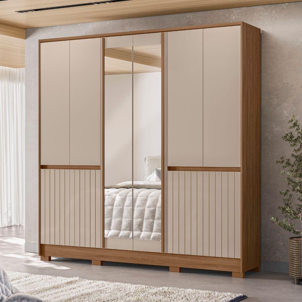 Guarda Roupa Casal Alasca Com Espelho 10 Portas Carvalho Fendi Moval - 6