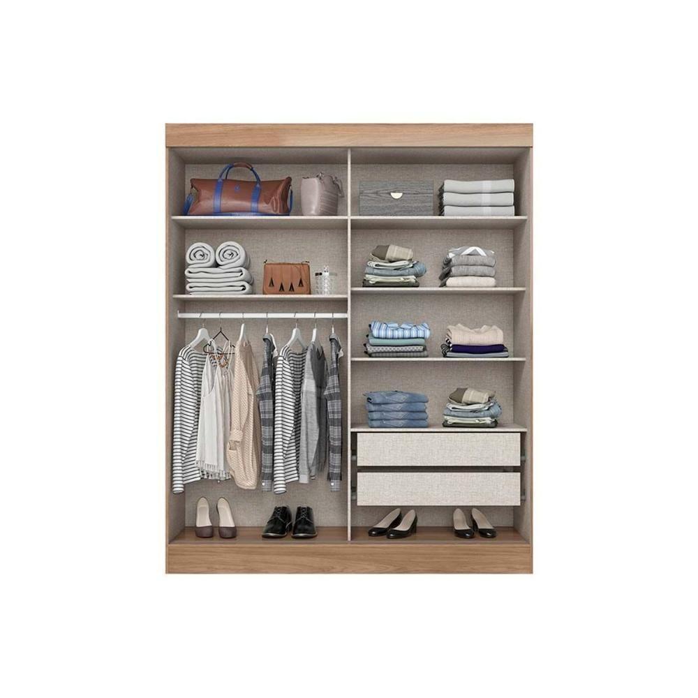 Guarda Roupa 2 Portas De Correr (1 C- Espelho) E 2 Gavetas Briz B353 Nature-cinza-off White - Henn - 6