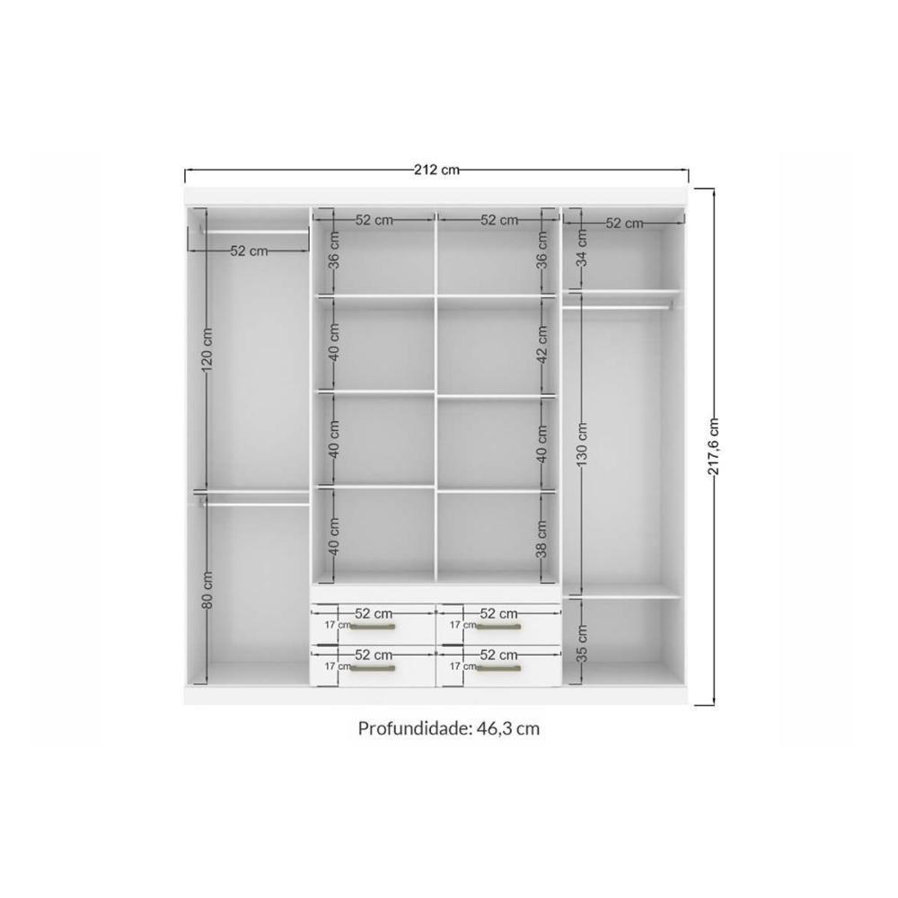 Guarda Roupa 2 Peças (1guardaroupa+1cômoda) Qc125 Branco - Santos Andirá - 3