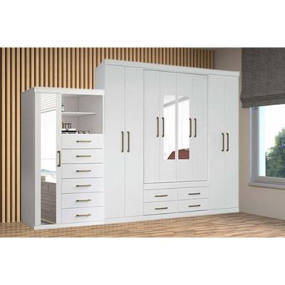 Guarda Roupa 2 Peças Casal Qc125 9 Portas de Bater 10 Gavetas Mdp Branco