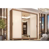 Guarda Roupa 3 Portas De Correr (1 C- Espelho) E 2 Gavetas C- Pés Dalila Flex Amêndola-amêndola Ou Off White - Demóbile - 1