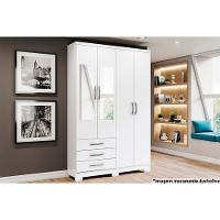 Guarda Roupa Casal 4 Portas (2 C- Espelho) E 3 Gavetas C- Pés Caju Da135 Branco - Henn - 1