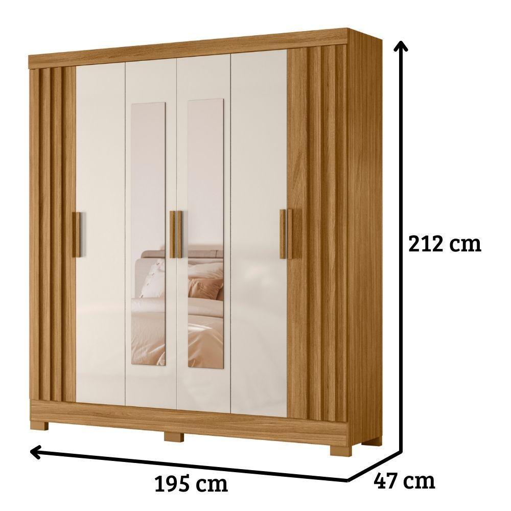 Guarda Roupa Casal Valença Com Espelho 6 Portas Freijó Off White Moval - 2