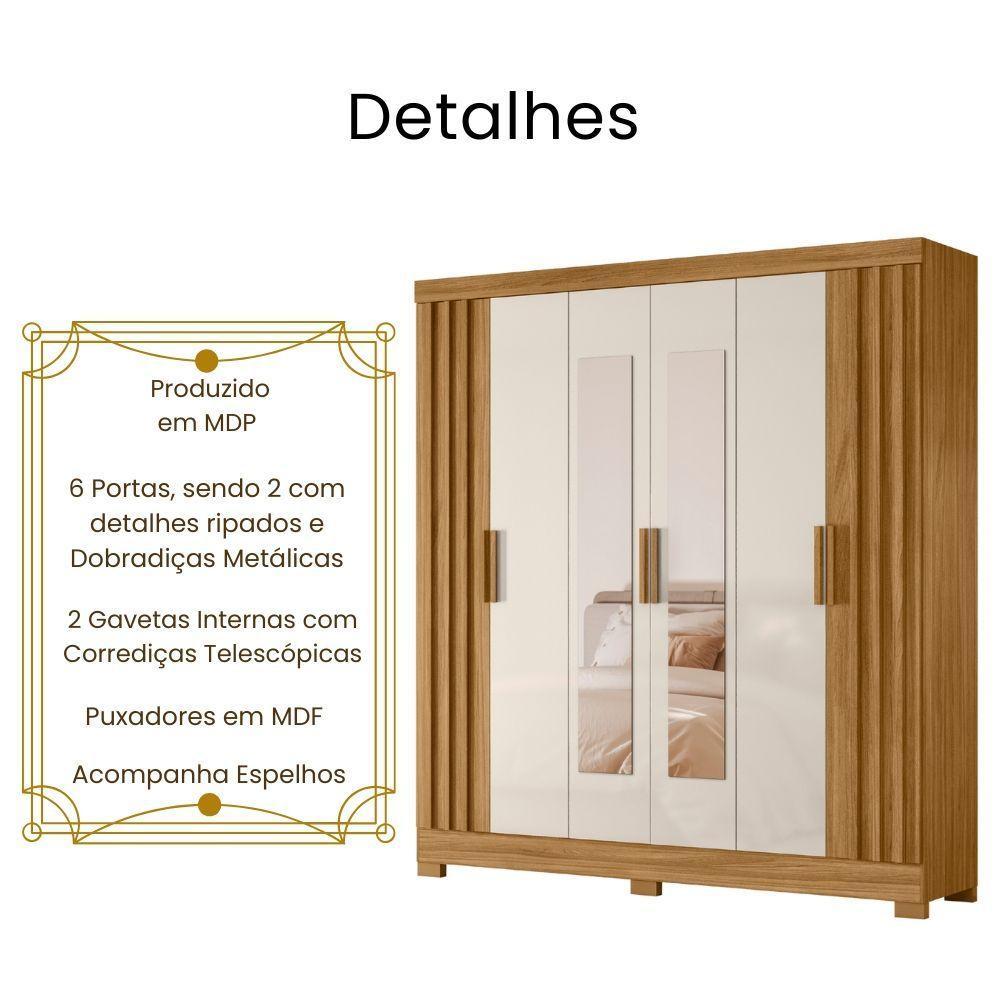 Guarda Roupa Casal Valença Com Espelho 6 Portas Freijó Off White Moval - 3