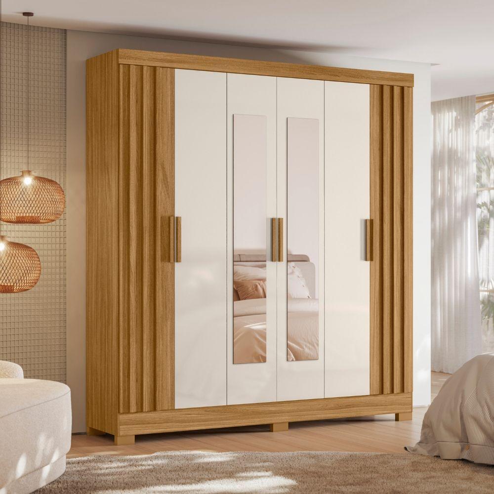 Guarda Roupa Casal Valença Com Espelho 6 Portas Freijó Off White Moval - 6