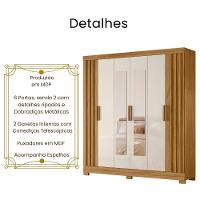 Guarda Roupa Casal Valença Com Espelho 6 Portas Freijó Off White Moval - 3