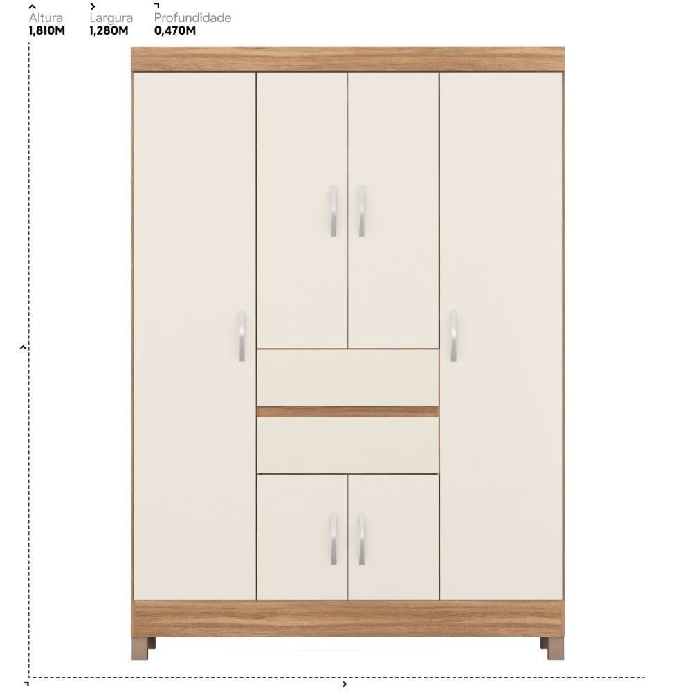Kit Guarda Roupa Solteiro 6 Portas Ecom Ii Cômoda Astral Amêndola Touch Off White - 3