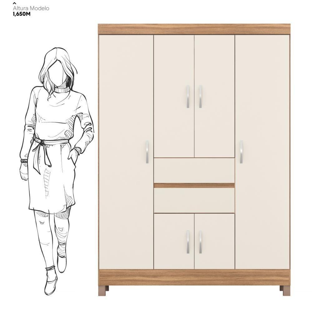 Kit Guarda Roupa Solteiro 6 Portas Ecom Ii Cômoda Astral Amêndola Touch Off White - 7