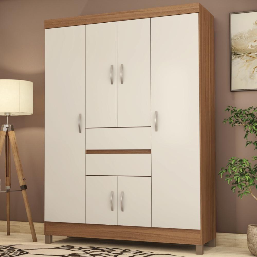 Kit Guarda Roupa Solteiro 6 Portas Ecom Ii Cômoda Astral Amêndola Touch Off White - 8