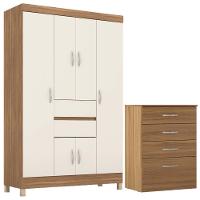 Kit Guarda Roupa Solteiro 6 Portas Ecom Ii Cômoda Astral Amêndola Touch Off White - 1