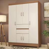 Kit Guarda Roupa Solteiro 6 Portas Ecom Ii Cômoda Astral Amêndola Touch Off White - 8