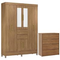 Kit Guarda Roupa Casal Com Espelho 8 Portas Munique Cômoda Atria Amêndola Touch - 1