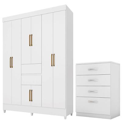 Kit Guarda Roupa Casal Munique 8 Portas 2 Gavetas Branco com Cômoda Astral MDP
