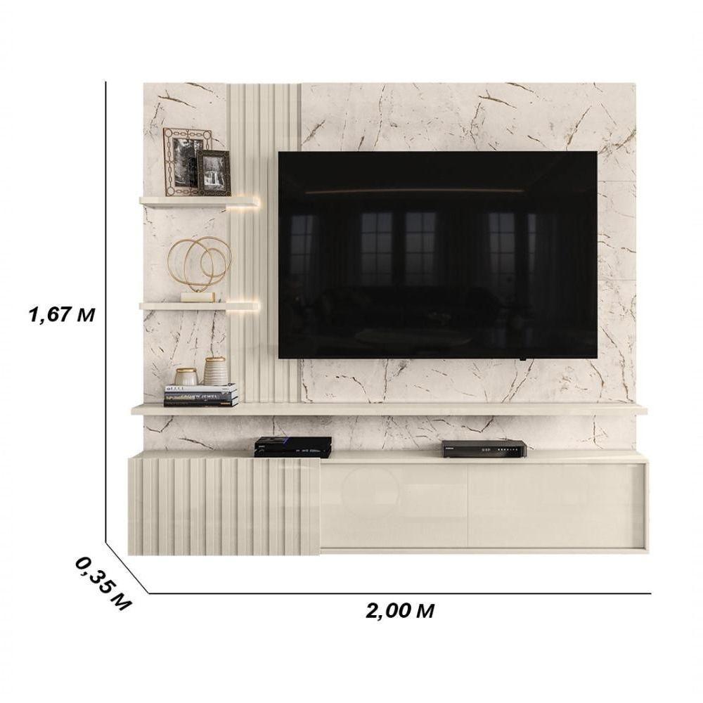 Painel Bancada Suspensa Com Led 3 Portas Atena Calacata Off White - 2