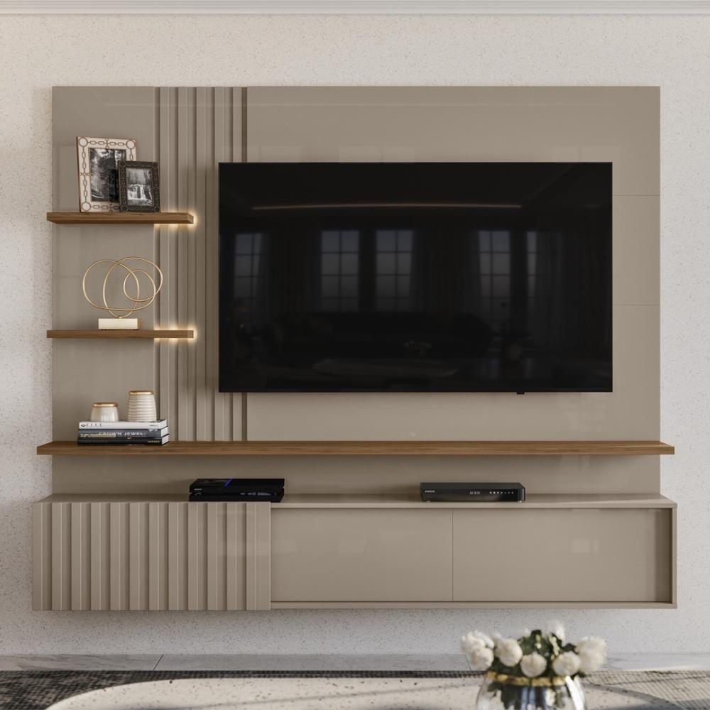 Painel Bancada Suspensa Com Led 3 Portas Atena Fendi Naturale - 1