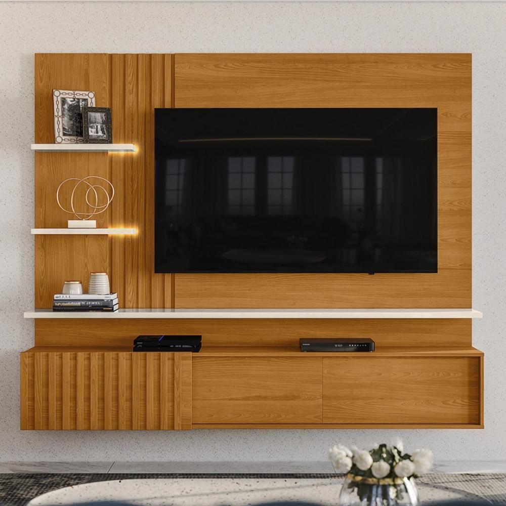 Painel Bancada Suspensa Com Led 3 Portas Atena Cinamomo Off White - 1