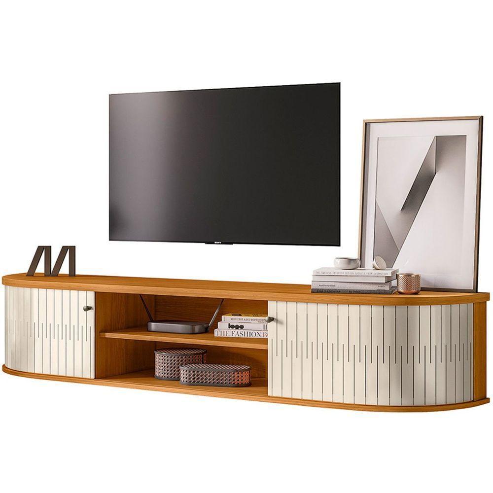 Rack Suspenso 2 Portas Faro Para Tv De 75 Polegadas Cinamomo/off White - 1