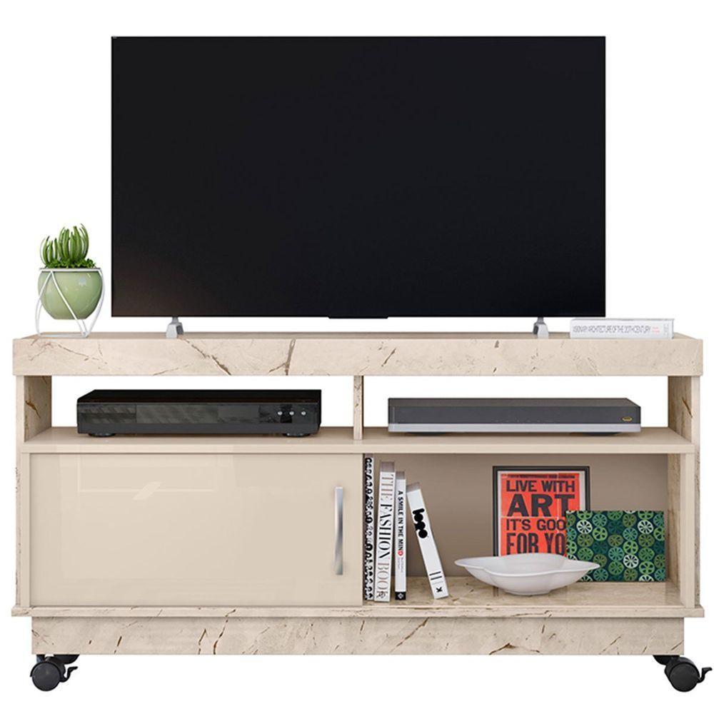 Rack Bancada Abel 1 Porta De Correr Para Tv De 50 Polegadas Calacata/off White - 1