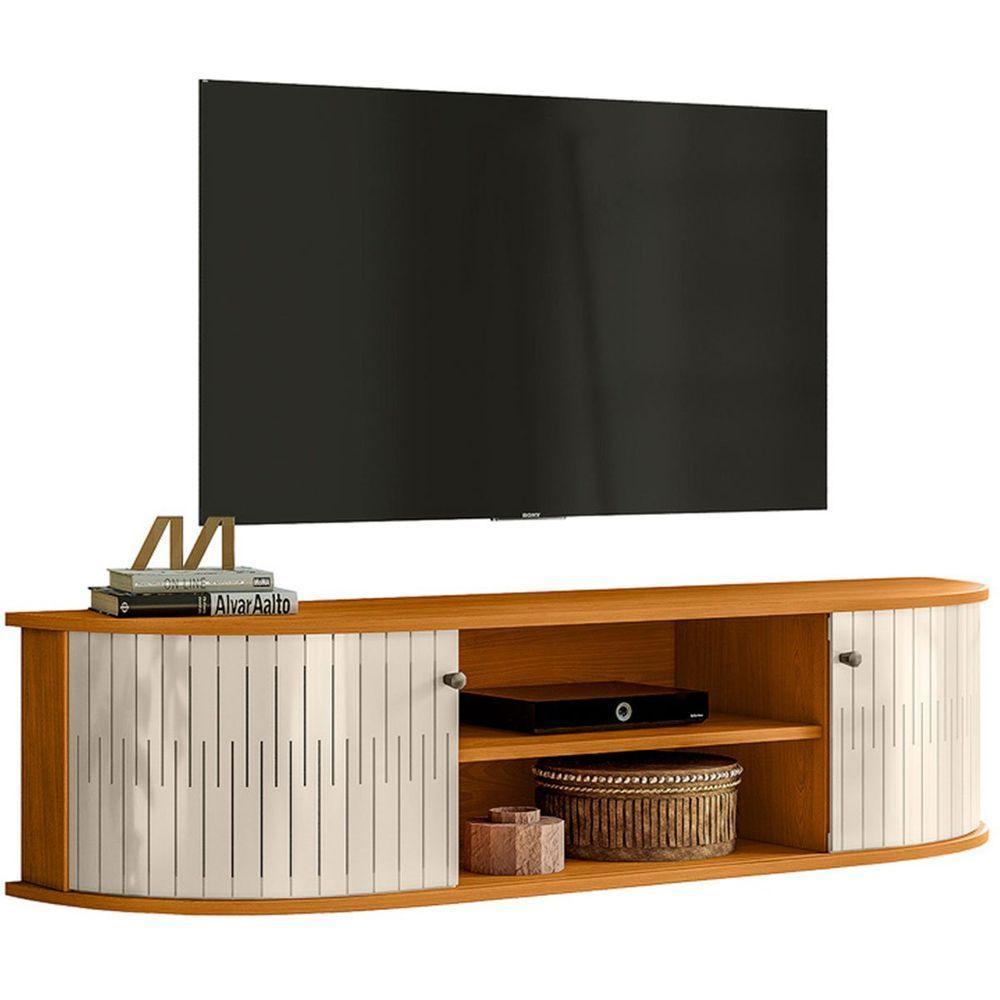 Rack Suspenso 2 Portas Moderno Para Tv De 60 Polegadas Cinamomo/off White - 1