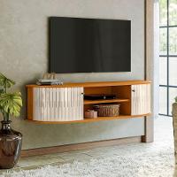 Rack Suspenso 2 Portas Moderno Para Tv De 60 Polegadas Cinamomo/off White - 3