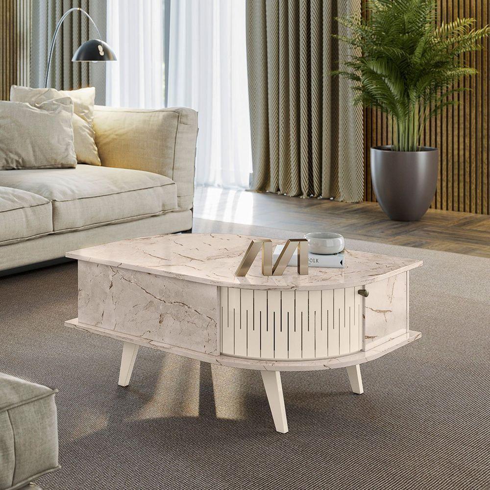 Mesa De Centro índia 2 Portas 90x60 Cm Calacata/off White - 2